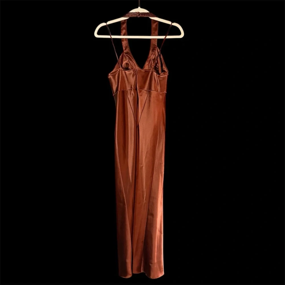 Vintage Anne Klein Chocolate Brown Satin Slip Cocktail Dress Size 6 - Picture 4 of 6